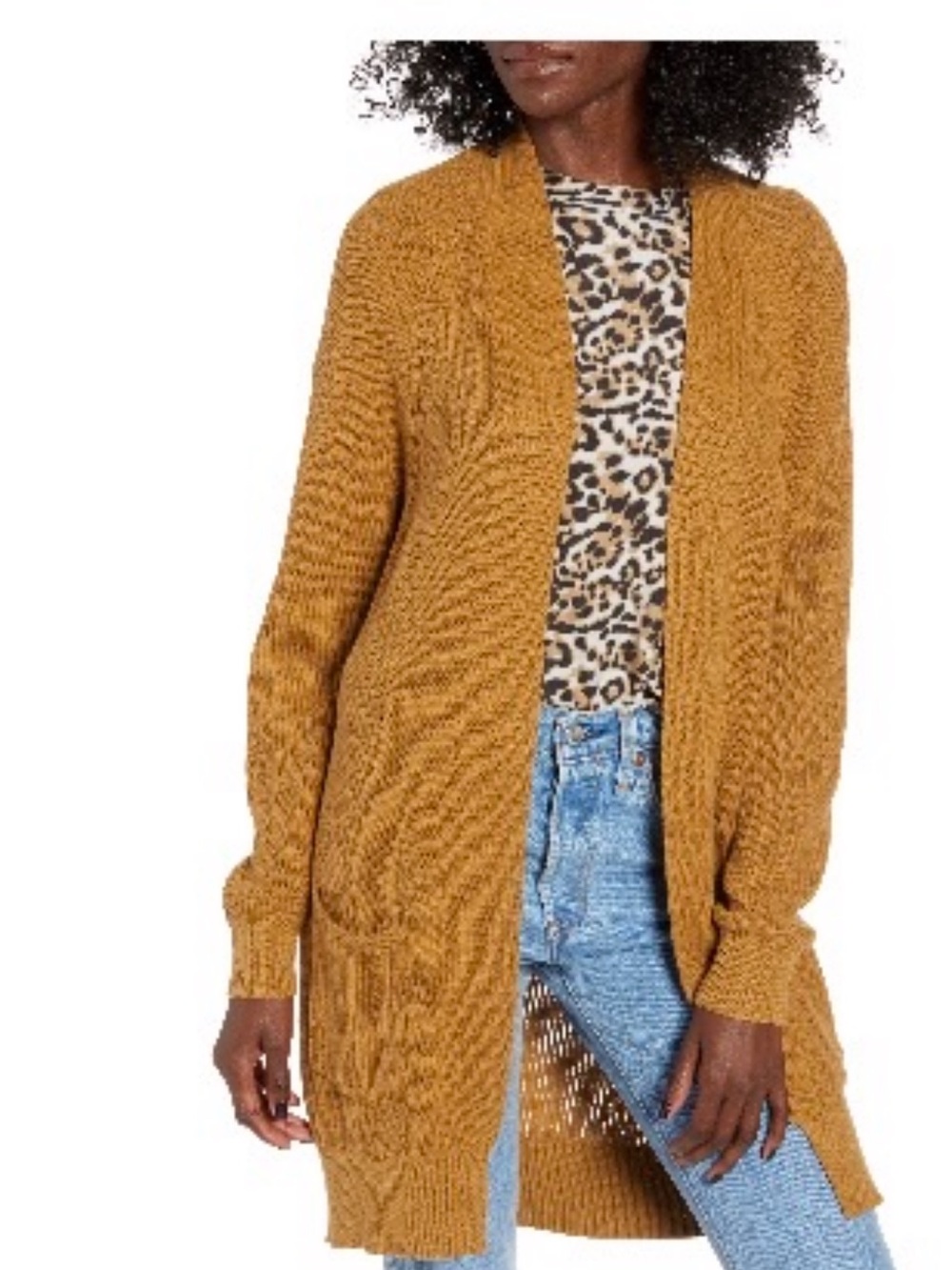 bp Open-Front Chunky Knit Cardigan - Mustard